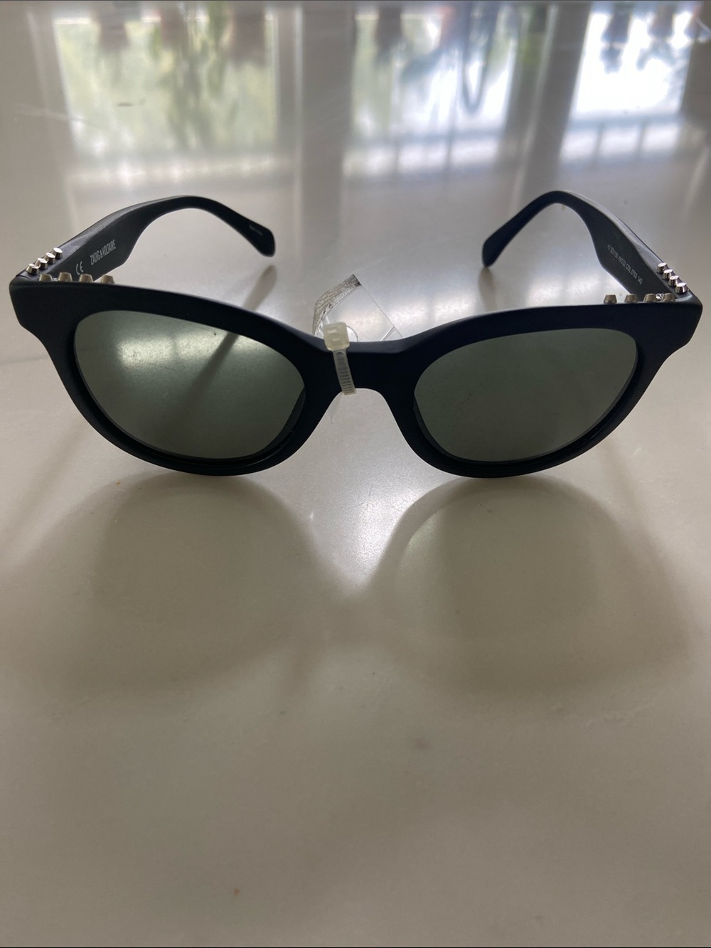 Zadig & Voltaire Black Frame Sunglasses with Green Lenses and Stud Temples